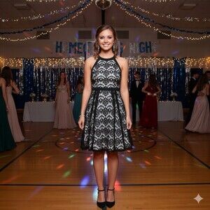 Speechless Lace Halter Dress Womens Size Small Black Fit Flare Party Cocktail